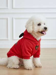 LUCKIE LABO 1 buah Baju Sweatshirt Hewan Peliharaan Motif Tanduk Setan & Ekor Kelelawar Halloween yang Lucu, Anti Kutu, Mengurangi Kerontokan Bulu, Terisolasi & Bernapas, Cocok untuk Anjing dan Kucing Kecil & Besar, Dalam & Luar Ruangan - Merah - View 7