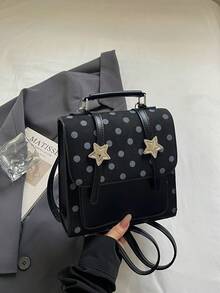 1 buah Tas Bahu Retro Suede Motif Titik, Tas Kotak Kecil Kulit PU Kontras dengan Tali yang Dapat Diatur untuk Pakaian Kasual Jalanan - MultiWarna - View 11