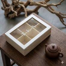 Wooden Divided Storage Box With Transparent Lid, 4-Grid/9-Grid Optional, Desktop Tea/Tea Bag/Coffee Bag Organizer, Snack/Candy Creative Home Storage Container - Multicolor - View 3
