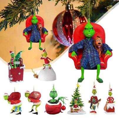 The Grinch 1pc Christmas Tree Hanging Ornament, 2D Flat Green Monster Plush Pendant Decoration, Happy Holiday Decor, Home Wall Decoration, Christmas, Halloween And Birthday Theme Party Photo Backdrop Prop
