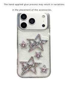 Casing Ponsel Gaya Y2K Lucu dengan Hiasan Berlian Imitasi Merah Muda dan Bintang, Kompatibel dengan iPhone 17 Pro Max 17 Pro 17 16 Pro Max 16 Pro 16 15 Pro Max 15 Pro 14 Pro Max, Pelindung Belakang Epoxy Berkilau Kreatif untuk Anak Perempuan - Bintang - View 4