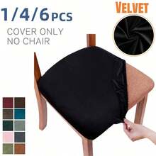 Stretch Soft Velvet Chair Seat Slipcover, Removable Washable Dustproof Chair Cushion Protector, Universal Seat Pad Cover Suitable For Kitchen, Dining Room And Hotel - Multicolor - View 11