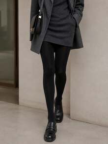 1pc Women's Black Lightweight Tights, Soft High-Stretch Slim-Look Pantyhose For Fall, Winter, Business, Office, Casual & Daily Wear - Black - View 4