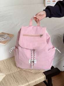 1 pieza Mochila de estudiante con colgante de peluche de unicolor y cordón, gran capacidad, mochila ligera para uso diario en el campus, accesorio de moda, adecuada para niñas/adolescentes/estudiantes, aplicable para escuela, trabajo, uso diario, viajes - Multicolor - Ver 14
