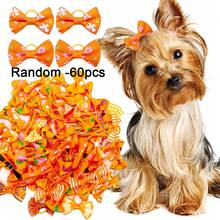 15/60pcs Autumn Orange Flower Grid Pet Bow Hair Ornament - Bright Autumn Theme Pattern, Suitable For Teddy Marzis Small And Medium Sized Dogs And Cats - Perfect For Daily Festival Beauty - Multicolor - View 10