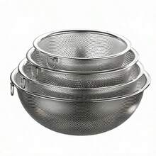1/3件組不鏽鋼多用途廚房單柄濾水籃，多功能水果蔬菜瀝水器，食物濾網瀝水籃，實用居家廚具配件，可用於有效沖洗米飯、蔬菜與穀物，適合居家廚房水果蔬菜清洗與存放 - 多種尺寸 - 查看 1