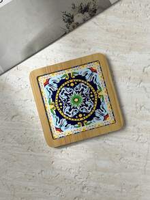 Sicilian Vintage Floral Tile Pattern Thickened MDF Material Embossed High-Definition Printed Square Heat-Insulating Coaster Placemat Suitable For Home Daily Use And Holiday Birthday Gift, Travel Souvenir Gift - Multicolor - View 12