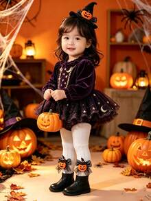 2pcs Baby Girls' Simple Shiny Bow Decor Solid Color Cable Knit Tights, Suitable For Halloween Pumpkin & Skull Outfit, Holiday Wear - Black and White - View 6