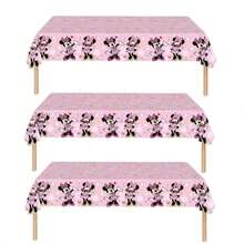 Pink Cartoon MN Birthday Party Disposable Tablecloth, Rectangular Waterproof Mini Tablecloth Cover For Indoor Outdoor Party Supplies Birthday Party Decorations - As Shown In the Figure - View 8