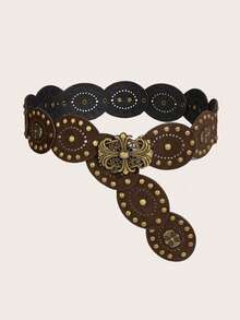 1pc Bohemian Western Style Vintage Patchwork Women's PU Belt, Jeans Accessory, Suitable For Party, Music Festival, Holiday - Brown Spliced Cross Metal - View 26