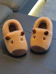 1 Pair Capybara Kids Plush Slippers, Boys Winter Cartoon Home Non-Slip Slippers, Girls Toddler Big Kids Slippers - Khaki - View 8