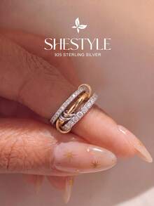 1pc Platinum Stacking Rings, Suitable For S925 Sterling Silver, Elegant European And American Style Jewelry Gift - Interlocking - View 5