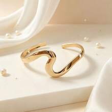 Wavy Twisted Open Gold Bracelet Minimalist Textured Metal Bangle Women Daily Wear Stackable Jewelry - Gold - View 3