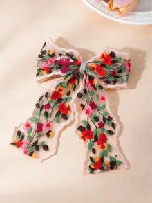 1件女款新款彩色刺繡蕾絲花卉大蝴蝶結緞帶春季髮夾，Ins風多功能後腦髮飾，適合日常佩戴、旅行、海灘度假，時尚女性髮飾 - 彩色 - 查看 13