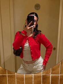 Women's Casual Solid Color Cardigan, Spring/Summer - Bright Red - View 7