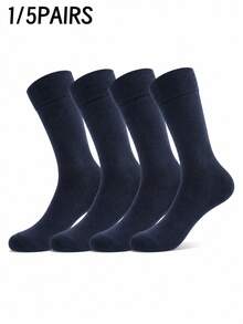 Business Men's Socks Solid Navy Blue Mid-Calf Socks Ribbed Cuff Design Soft Elastic Cotton Material Sweat-Absorbent Breathable Business Socks Suitable For Commuting And Office - Multicolor - View 4