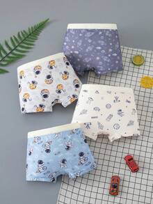 4pcs/Pack Celana Dalam Boxer Anak Laki-Laki Nyaman dan Lembut dengan Motif Kartun - MultiWarna - View 2