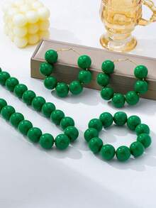 4pcs Bohemian Style Acrylic Asymmetrical Geometric Beaded Pendant Set, Suitable For Women's Daily Wear, Summer Vacation, Party, Festival, Bracelet, Earrings, Necklace Set - Green - View 2
