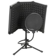 Studio Microphone Shield With And Tripod Stand, Foldable Adjustable Recording Studio Equipment, 3-Panel High Density Absorbent Foam Shield With 3/8 Threaded Mount, Black On-Site - 1 - View 2