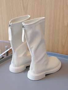 1 Pair White Straight Tall Boots, Children's Casual Long Boots, Gentle Fresh Style, Suitable For Girls' Daily Wear - White - View 5
