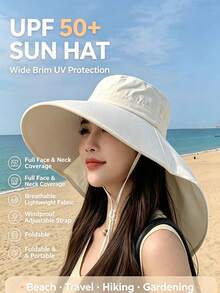 1pc Women's Spring/Summer Sun Protection Hat, Fashion Neck Guard Shawl Bucket Hat With Wide Brim, Ponytail Hole, Breathable Outdoor Sun Hat - Multicolor - View 1