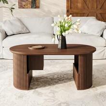 Modern Retro-Style Coffee Table, Walnut Coffee Table With Vertical Texture, Dimensions: 105 Cm (Length) X 50 Cm (Width) X 46.5 Cm (Height). - 棕色 - 查看 4