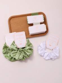 12pcs Wedding Bridesmaid Proposal Gift Set, Sage Green, Champagne, Pink Scrunchies With Cardboard Gift Decoration, Square Claw Clips Combination, Perfect Party Women Hair Accessories Set - Multicolor - View 4