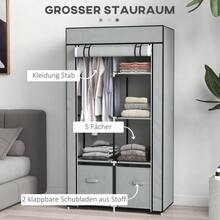 Fabric Wardrobe Space-Saving Closet With 5 Compartments & Clothes Rail, Zipper, Folding Wardrobe In Light Grey - 淺灰色 - 查看 4