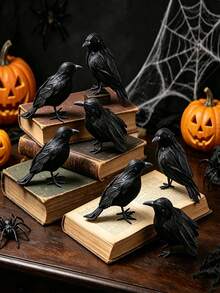 1pc Scary Black Crow, Realistic Crow Prop, Lifelike Crow, Simulated Animal Black Feather Crow, Halloween Ghost Festival Decoration Prop, Suitable For Christmas, Day Of The Dead, Halloween Decoration, Autumn Home Decor, Collectible Statue, Halloween Party, Haunted House, Cemetery And Gothic Decor - A - View 2