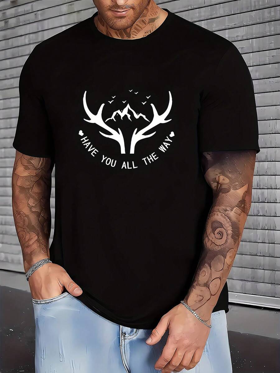 Men's Printed Short-Sleeved T-Shirt, Large Size, Multifunctional, Available In Large Sizes.Men's T-Shirt, Printed Design, Sleeve - 黑色 - 查看 1