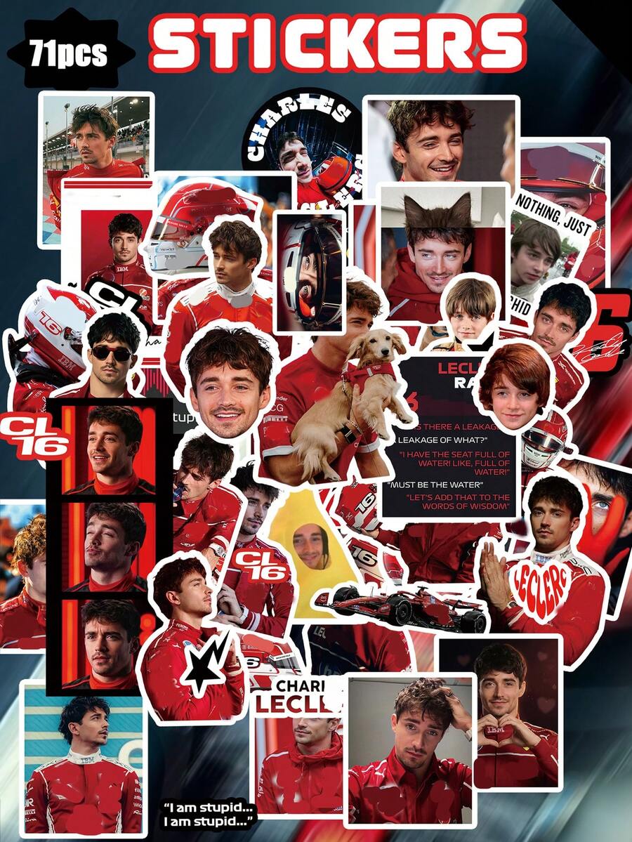 Charles Le/Clerc F1 Racing Stickers, Aesthetic Stickers Suitable For Notebooks, Journals, Laptops, Bumpers, Skateboards, Water Bottles, Computers, Phones, Cartoons, Safety Helmets, Car Stickers And Decoration - Multicolor - View 1