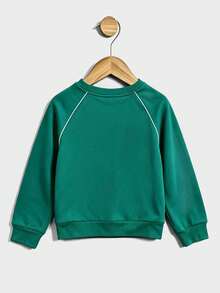 2pcs Kids Green Raglan Tracksuit DTG Skater Life Cool Fox Graphic Print Soft Cotton Breathable Sweatshirt With Side White Stripe - Green - View 7