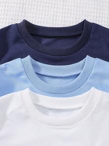3pcs/Set Kids Pony Embroidery Crew Neck Sweatshirt, Boys Spring Autumn Colorblock Patchwork Long Sleeve Top, Soft Casual Pullover, Versatile Outwear For Little Boys - Multicolor - View 3