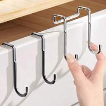 1/3/5pcs Multi-Function Stainless Steel S-Shaped Double Hooks, Removable No-Drill No-Adhesive Design, Kitchen Cabinet Bathroom Towel Coat Storage Rack - Multicolor - View 5