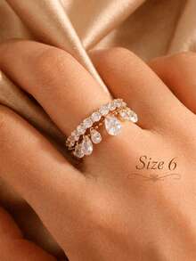 rakol 1 buah Cincin Tumpuk Rumbai Zirkonia Kubik Bentuk Tetesan Air Mata Galaksi Bergaya - set cincin - View 9