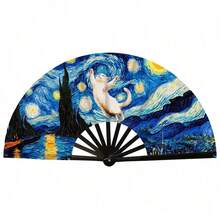 1pc Fairy Tale Fantasy Style Kung Fu Folding Fan, Stage Dance, Daily Outfit, Photography Prop First Choice, Each Fan Pattern Color Position Different, Randomly Sent - Multicolor - View 7