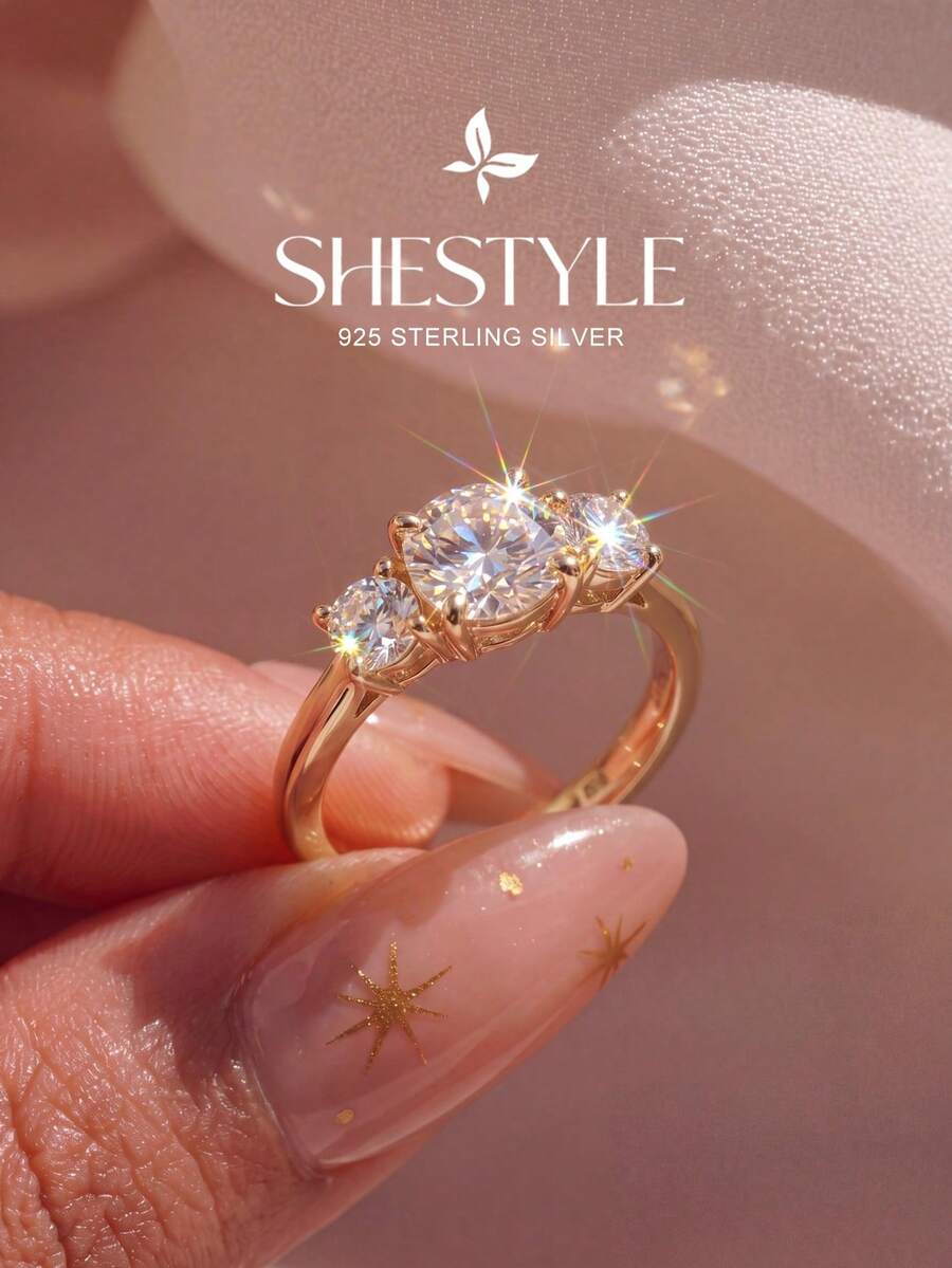 1pc 925 Sterling Silver Flower Rhinestone Ring, Exquisite Jewelry Gift For Women, Suitable For Dating