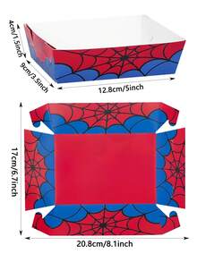 10pcs/30pcs/50pcs Halloween Spiderweb-Patterned Paper Food Trays Featuring A Red And Blue Design; Disposable Containers Suitable For Holding Snacks, Cookies, And Candy Perfect For Halloween, Day Of The Dead, And Birthday Party Decor. - Multicolor - View 2