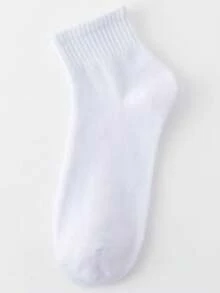 12雙女款休閒百搭純色直條紋吸汗透氣中筒襪 - 白色 - 查看 3