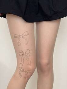 1pc Spring/Summer Thin Y2K Sexy Musical Note Print Pantyhose - Apricot - View 5