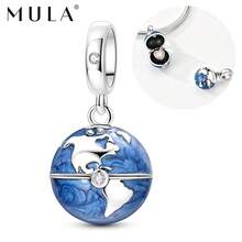 1pc Travel Series Openable Blue Earth Round Pendant, Compatible With Original Bracelet Necklace DIY Jewelry Making Beads - Silver - View 1