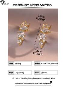 1 Pair Casual Geometric Shaped Shiny Earrings, Elegant Cubic Zirconia Inlaid, Women's Earrings, Suitable For Girls' Daily Commute, Casual Vacation, Copper Jewelry - Yellow Gold - View 4