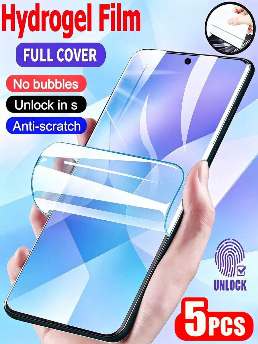 5Pcs HD Hydrogel Film Full Coverage Flexible Phone Screen Protector Compatible With Oppo Reno 12 13 14 Pro/Relme 12 13 11 14 15 Explosion-Proof And Scratch Resistant Supports Fingerprint Recognition Soft Film Non Glass