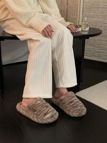 XIXITIAO Cute Animal Print Plush Slippers, Warm Soft Sole Indoor Home Slippers, Suitable For Autumn And Winter - Light Gray Cat Pattern - View 8