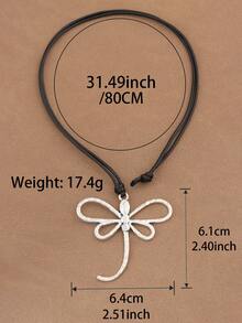 SUPBORA 1pc Fashion Matte Gold/Silver Large Dragonfly Pendant Black Wax Rope Necklace, Suitable For Women's Daily Wear - Gold and Silver - View 10