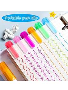 6pcs Different Curved Flower Outline Pens, Different Line Curve Shapes, Stationery For Note-Taking, Marking Colored Pencils - A - View 4