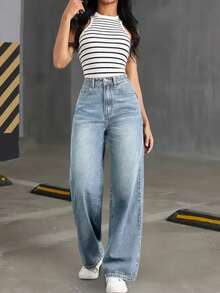 Teen Girl Bright Steel Blue Casual Fashion Multi-Craft Straight Leg Jeans - Light Wash - View 5