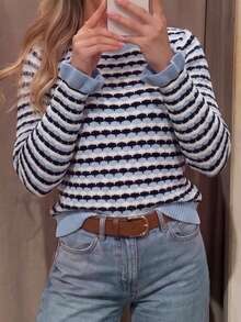 Women's Fashion Striped Pullover Sweater, Long Sleeve Round Neck Knit Top, Suitable For Autumn Wear - Multicolor - View 6