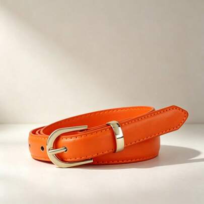 1 pieza Cinturón delgado naranja para mujer, estilo casual, adecuado para combinar a diario con jeans y faldas
