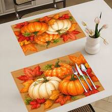 1pc/4pcs/6pcs/8pcs, Autumn, Pumpkin Pattern Suitable For Dining Table, Breakfast Mat, Coffee Bar, All-Season Decoration, Washable Table Mat, Room Decor, Kitchen Dining Table Mat, Indoor/Outdoor Party Decoration, Home Decor, Ideal Gift - Multicolor - View 2